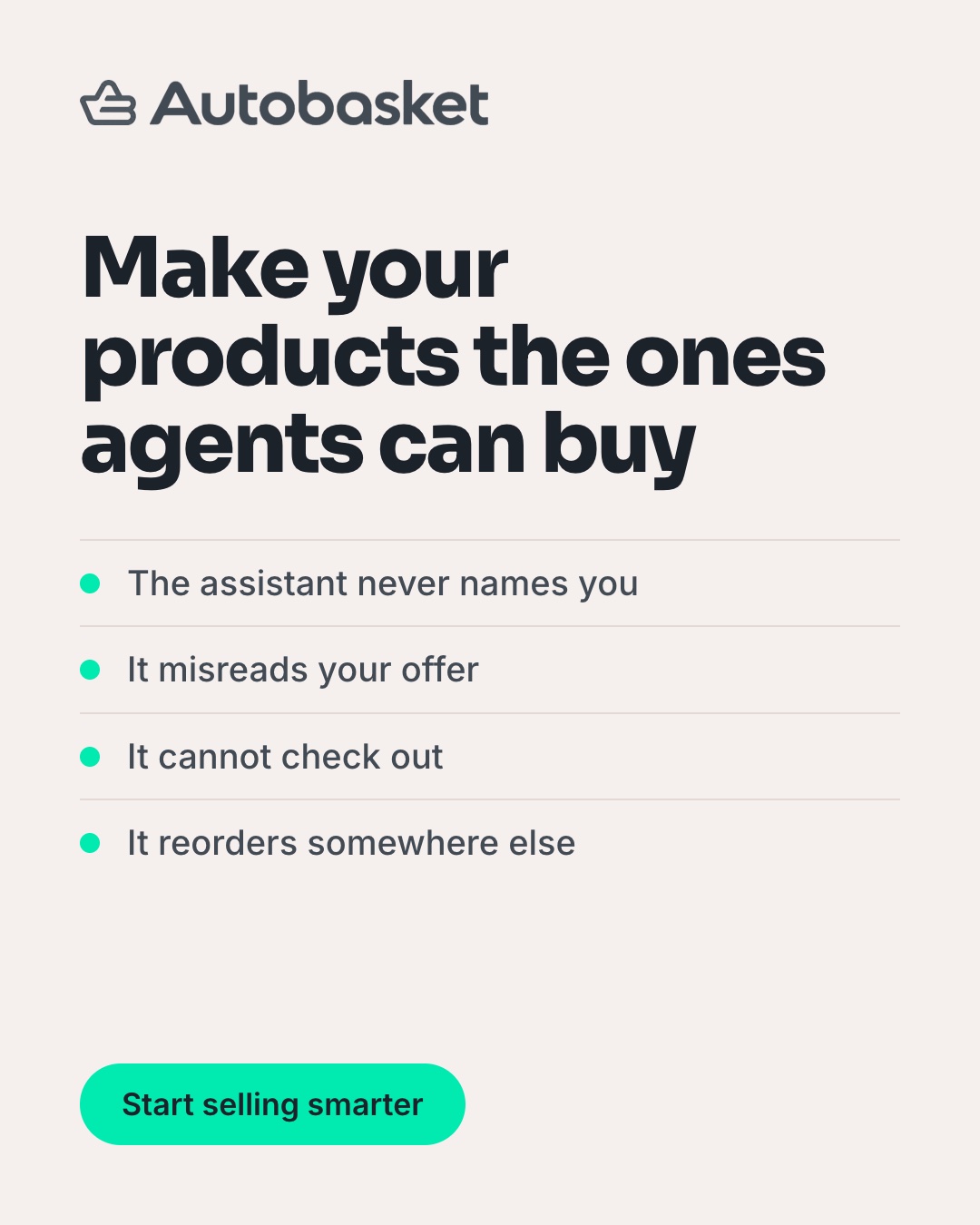 Autobasket portrait ad: Make your products the ones agents can buy