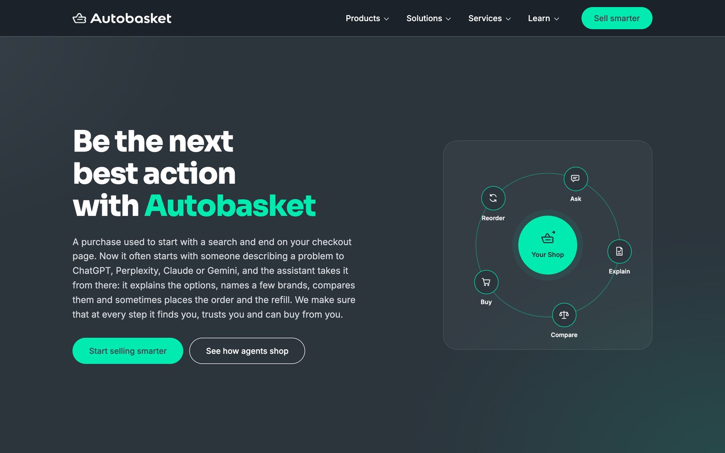 Autobasket home page at desktop width