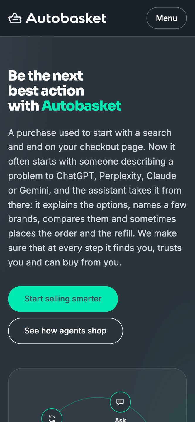 Autobasket home page on a phone