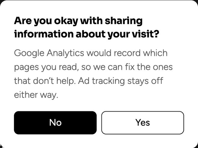 Torke consent panel asking whether the visitor is okay with sharing information about the visit, with No and Yes buttons